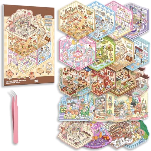 HASTHIP® 20 Sets DIY 3D Sticker Scene Collection Book for Kids Adults Cute Make Your Own Shop House Stickers for Gifts Stickers Therapy for Adult Relief Stress Pass The Time Play Park HASTHIP® 20 Sets DIY 3D Sticker Scene Collection Book for Kids Adults Cute Make Your Own Shop House Stickers for Gifts Stickers Therapy for Adult Relief Stress Pass The Time Play Park